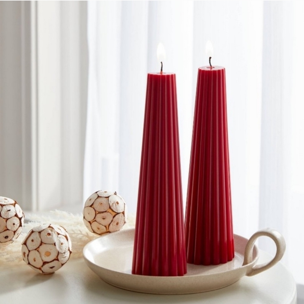 NEW Set of 2 Holiday Hearth Ribbed Taper Candles - Picture 3 of 12